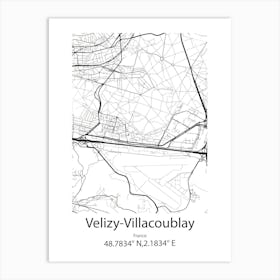 Velizy Villacoublay,France Minimalist Map Art Print