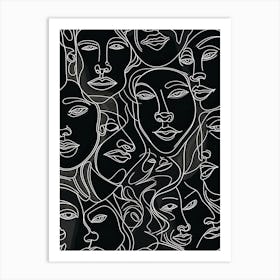 Faces In Black And White Line Art 5 Art Print