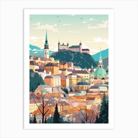 Vintage Winter Travel Illustration Salzburg Austria 1 Art Print