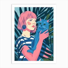 Girl With Cat 6 Art Print