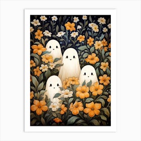 Cute Bedsheet Ghost, Botanical Halloween Watercolour 118 Art Print