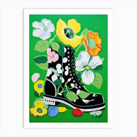 Sneaker Bloom Bouquet: Floral Footwear Artistry Art Print