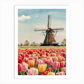 Tulips In The Windmill Art Print