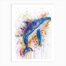 Blue Whale Colourful Watercolour 2 Art Print