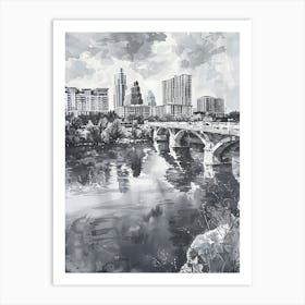 Red River Cultural District Austin Texas Black And White Watercolour 4 Art Print
