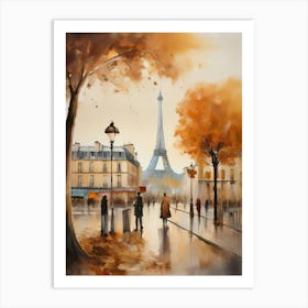 Paris city countryside, cafes, people, trees, old autumn oil paints. Faded colours.3 Art Print