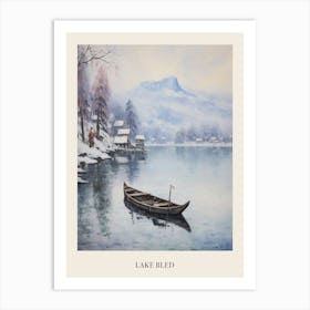 Vintage Winter Painting Poster Lake Bled Slovenia Art Print