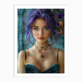 Girl With Purple Hair Art Print