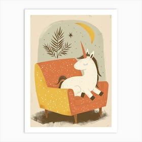 Unicorn Relaxing On An Arm Chair Art Print