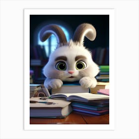 Fluffy Genius: Cute Bunny's Learning Journey Print Art Print