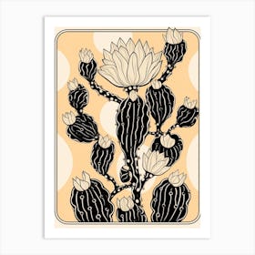 B&W Cactus Illustration Opuntia Fragilis 3 Art Print
