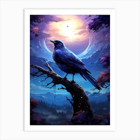 Crow Fantasy Moon Art Print