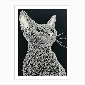 Selkirk Rex Cat Linocut Blockprint 2 Art Print