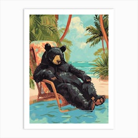 American Black Bear Relaxing In A Hot Spring Storybook Illustration 1 Art Print