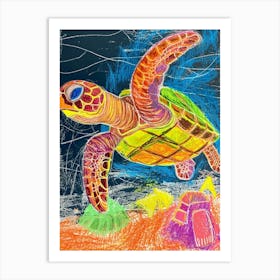 Abstract Rainbow Sea Turtle Doodle Art Print