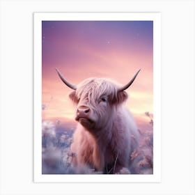 Highland Cow With Pink Dreamy Backdrop 3 Art Print