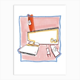 Love And A Guitar In A Pink Bedroom Art Print