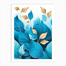 Blue Leaves Background Art Print