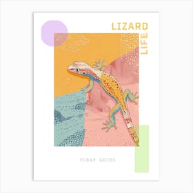 Coral Tokay Gecko Abstract Modern Illustration 1 Poster Art Print