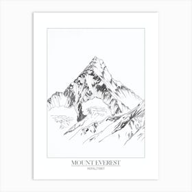 Mount Everest Nepal Tibet Line Drawing 4 Poster Art Print