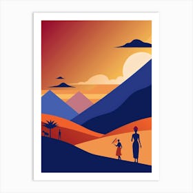 Silhouette Of People In The Desert Art Print