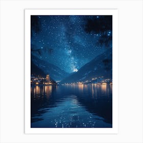 Night Sky Over Lake 16 Art Print