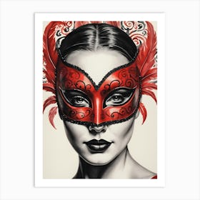 A Woman In A Carnival Mask, Red And Black (2) Art Print