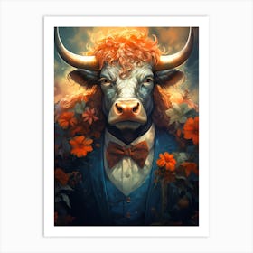 Bull With Flowers 2 Art Print