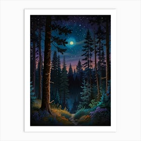 Leonardo Lightning Xl A Dreamy Nighttime Forest Scene With A D 2 Poster