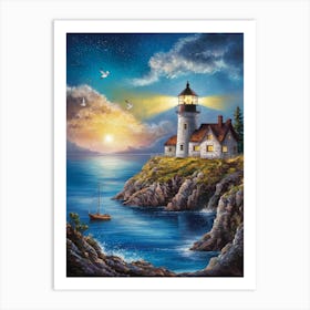 Lighthouse At Dusk Art Print