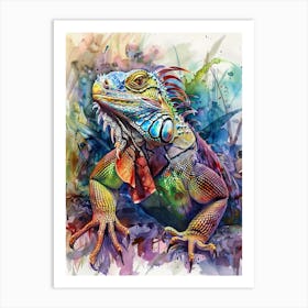 Iguana Colourful Watercolour 1 Art Print