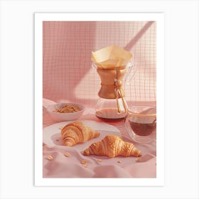 Pink Breakfast Food Chemex Coffee And Croissants 3 Art Print