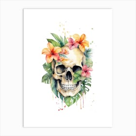 Skull With Tropical Flowers Art Print