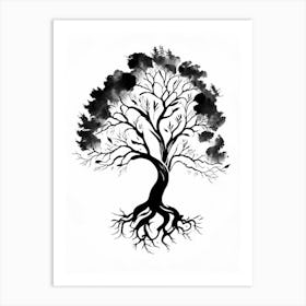 Family Tree Symbol Black And White Painting Art Print