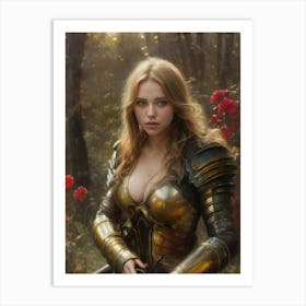 Adamantine armor warrioress beautiful blonde woman elven elf female fantasy art Art Print