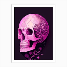 Skull With Cosmic Themes 2 Pink Line Drawing Art Print