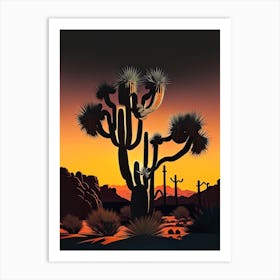 Joshua Trees At Dawn In Desert Retro Illustration (5) Art Print