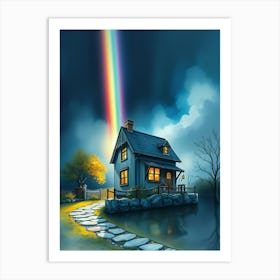 House With A Rainbow Art Print