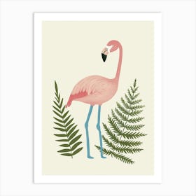 American Flamingo And Ferns Minimalist Illustration 1 Art Print