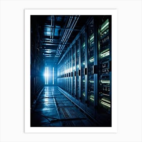 Abandoned Data Center Featuring Racks Filled With Mainframes And Servers Intricate Electronic Hardw (1) Art Print