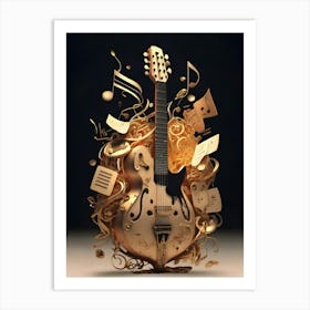Guitar Surrounded By Music Notes Art Print