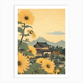 Himawari Sunflower Japanese Botanical Illustration Art Print