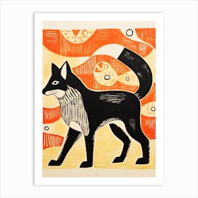 Arctic Fox, Woodblock Animal Drawing 2 Art Print
