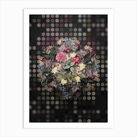 Vintage China Rose Flower Wreath on Dot Bokeh Pattern n.0490 Art Print