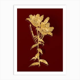 Vintage Orange Bulbous Lily Botanical in Gold on Red Art Print