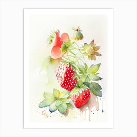 Alpine Strawberries, Plant, Storybook Watercolours 2 Art Print