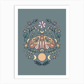 Magical Moon Moth | Dusty Pine Green Art Print