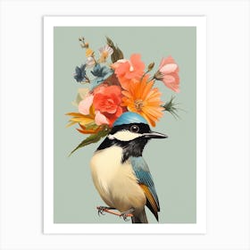 Bird With A Flower Crown Carolina Chickadee 3 Art Print