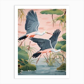 Vintage Japanese Inspired Bird Print Great Blue Heron 1 Art Print