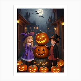 Children With Halloween Pumpkins 4 Art Print